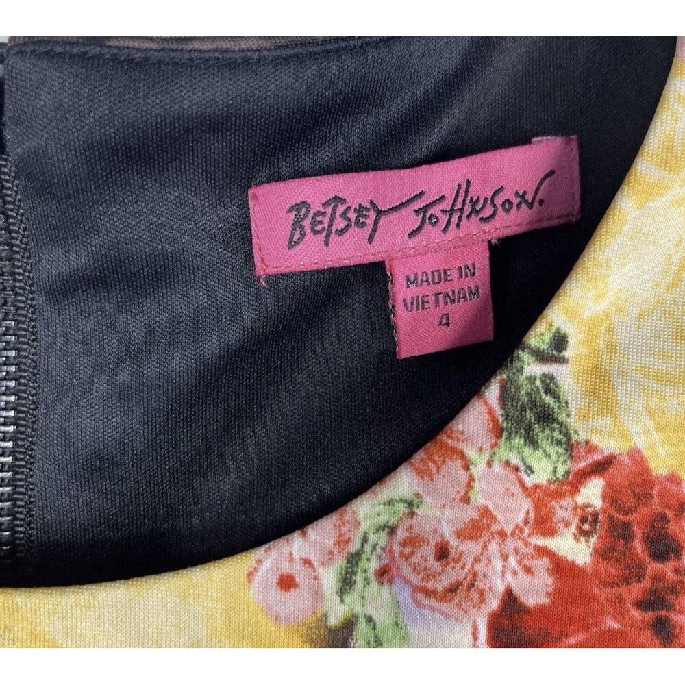 Betsey Johnson Mini Dress Size 4 Black Floral Fit Flare Sleeveless Party Retro - Picture 5 of 8